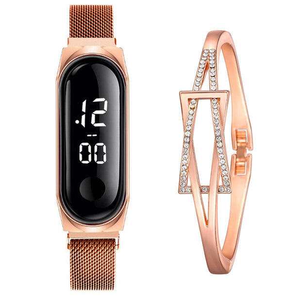 Rose Gold Stainless Steel Dress LED Quartz Bracelet Watch