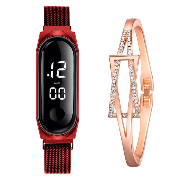 Rose Gold Stainless Steel Dress LED Quartz Bracelet Watch