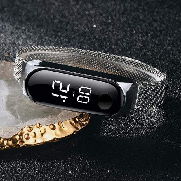 Rose Gold Stainless Steel Dress LED Quartz Bracelet Watch