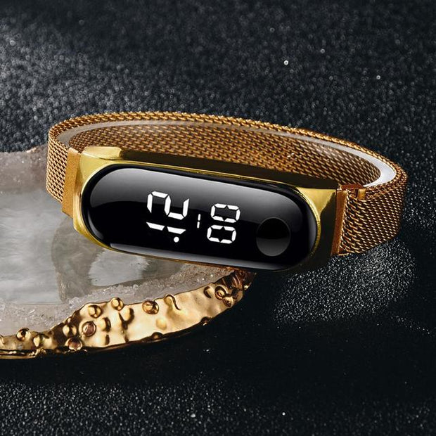 Rose Gold Stainless Steel Dress LED Quartz Bracelet Watch